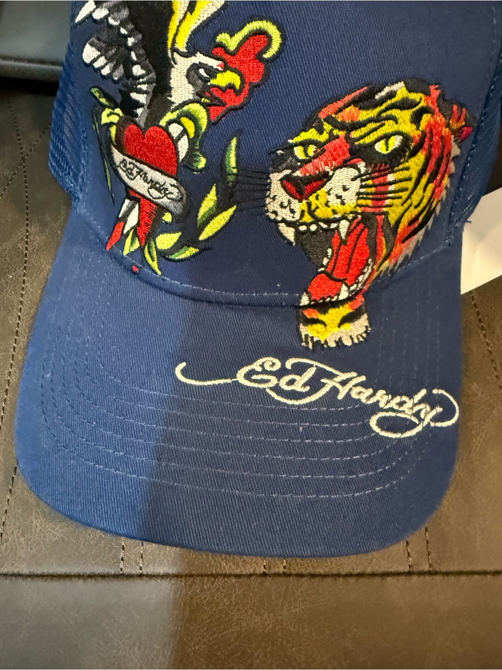 Ed Hardy Blue Embroidered Tiger & Heart Cap
